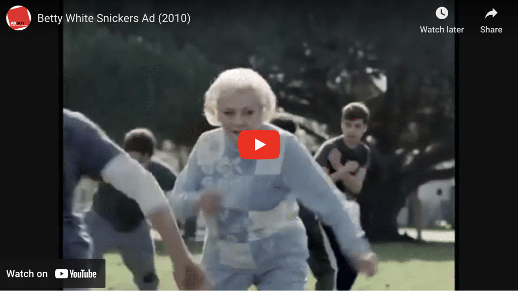 super bowl commercials - betty white snickers ad